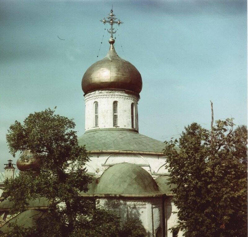 Негатив цветной. Рождественский собор Саввино-Сторожевского монастыря с четырехскатной кровлей. Вид с юга, с крыши Царицыных палат.