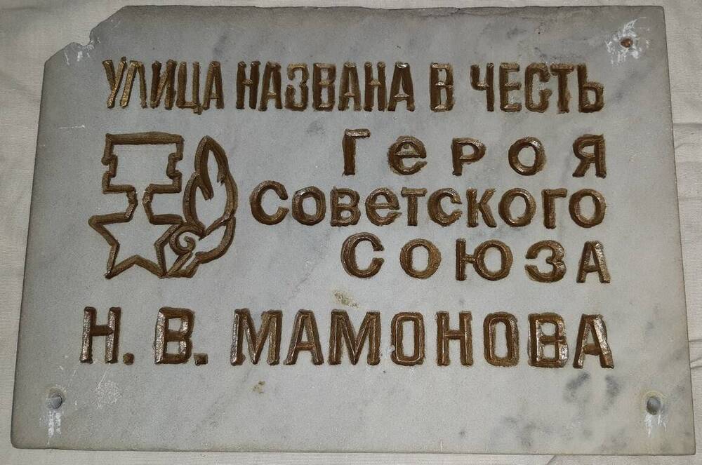 Памятная доска с надписью: Улица названа в честь Героя Советского Союза Н.В.Мамонова 