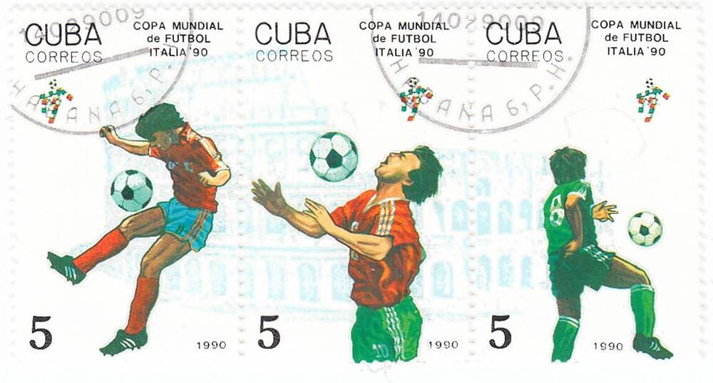 Марка почтовая, гашеная. Чемпионат мира по футболу в Италии в 1990 г.