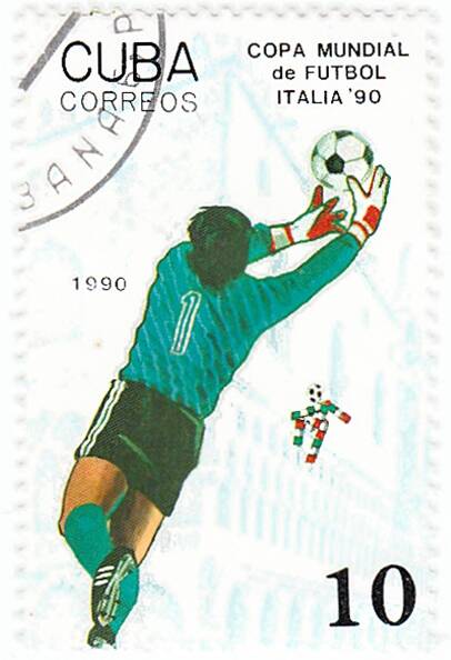 Марка почтовая, гашеная. Чемпионат мира по футболу Италия'90.