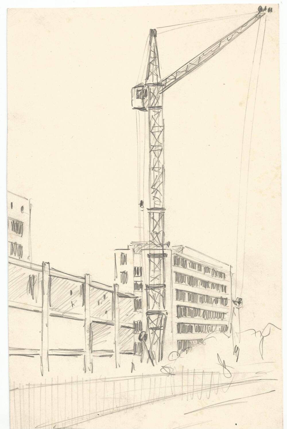 Рисунок Ф.З. Ахмадуллина «Ачинск строится» (Из зарисовок «В новом городе» (один дом)).