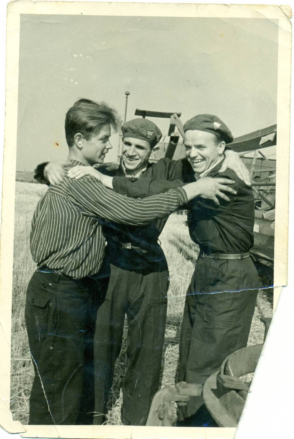 Фотография. Козлов С.Ф с болгарами в уборочную на поле.