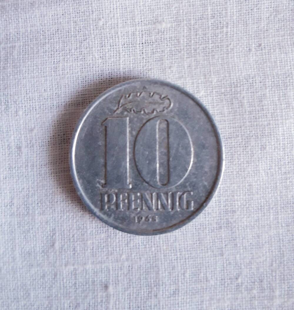 Монета ГДР  -  10 пфеннигов, 1965