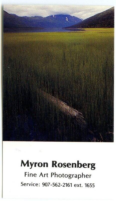 Карточка визитная Майрона Росенберга с фотографией «Трава у озера Эклутна, Аляска. 1982»