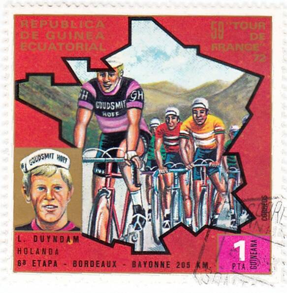 Марка почтовая, гашеная. Велогонка Тур де Франц 1972 г.