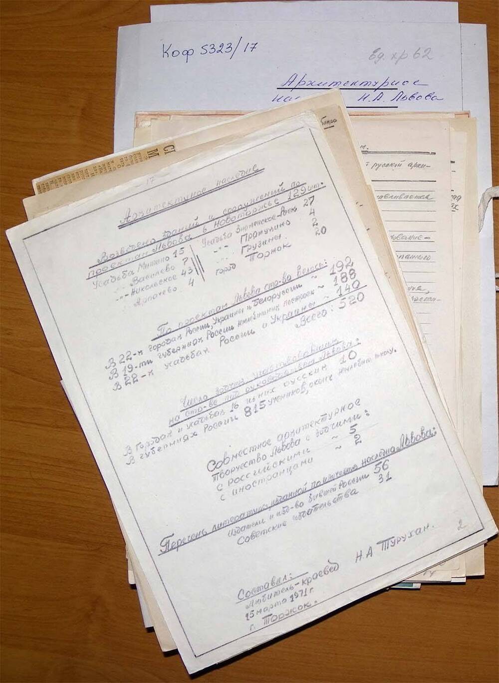 Папка с материалами Н.А. Турухана об архитектурном наследии Н.А. Львова