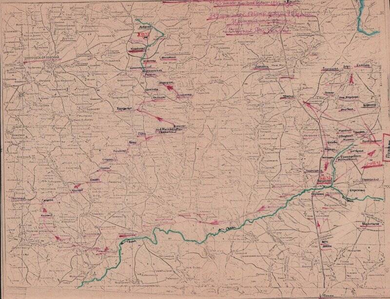 Карта, составленная Чепкиным П.И. Мой путь в Курской битве.