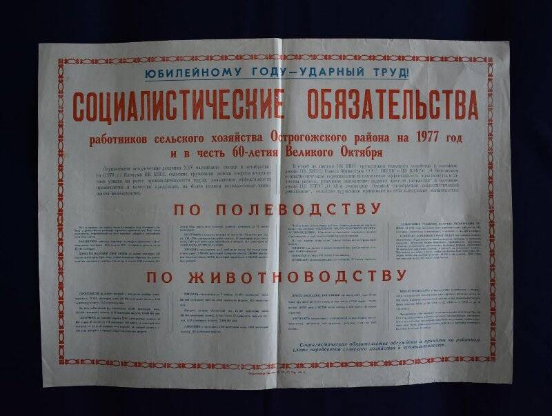 Социалистические  обязательства работников с/х Острогожск. р-на  на 1977 год...
