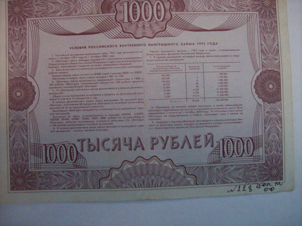 Облигация  1000 рублей