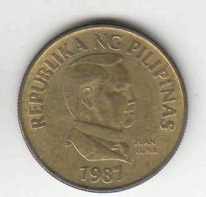 Монета 25 сентимов 1987 г. Филиппины.