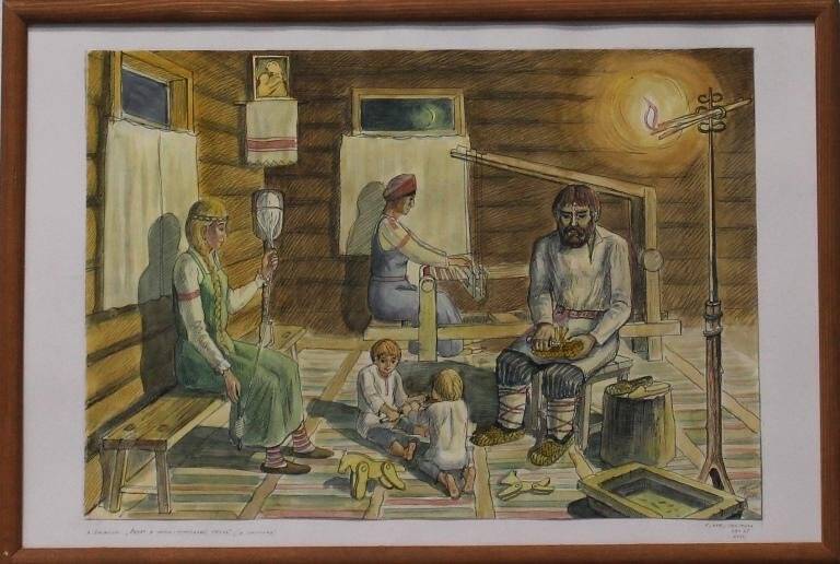Вечер в коми-пермяцкой семье (в старину). Картина