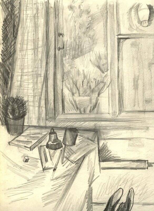 Рисунок. «Интерьер с окном, столом и колокольчиком»