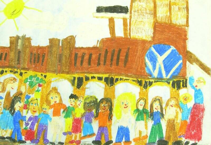 Детский рисунок. Вокзал Вольфсбурга. Из серии детских работ из Вольфсбурга.