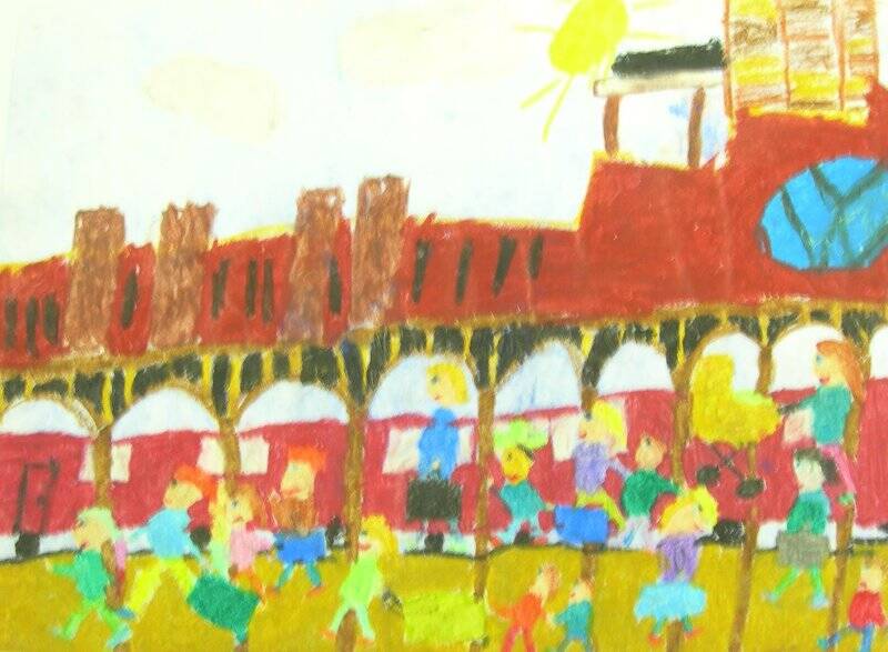 Детский рисунок. Вокзал Вольфсбурга. Из серии детских работ из Вольфсбурга.