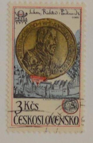 Марка почтовая. Монета с королем. Из Коллекции марок Чехословацкой Социалистической республики, серии из 3-х марок «Старинные монеты»