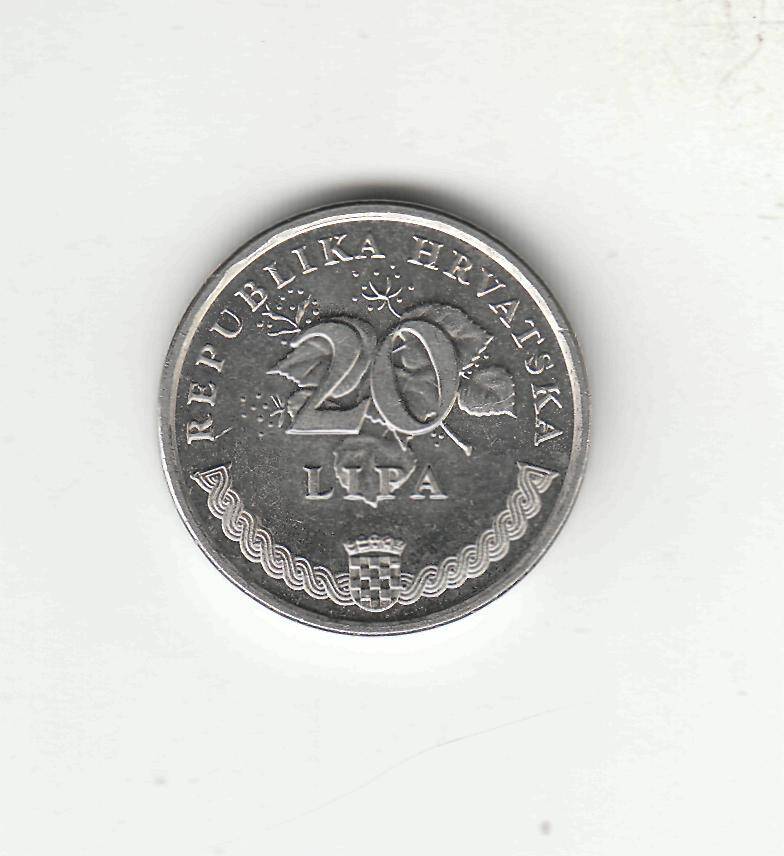Монета 20 липа. Хорватия. 1995 г.