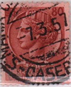 Марка почтовая Италии, номинальной стоимостью 80 лир, выпущенная 14 апреля 1955 года