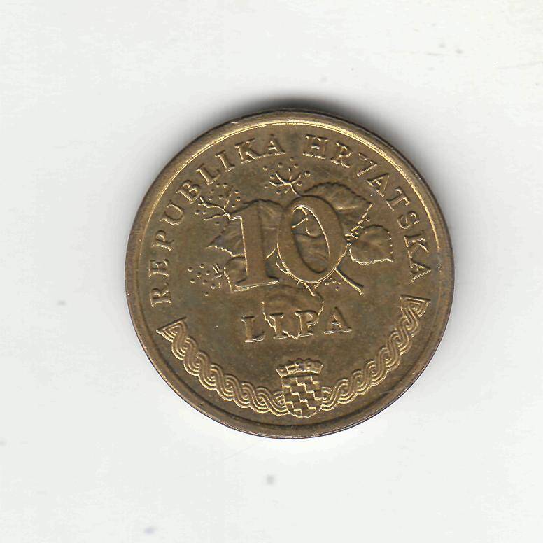 Монета 10 липа. Хорватия. 1999 г.
