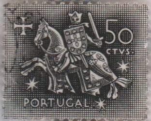 Марка почтовая Португалии Рыцарь на коне ( с печати короля Диниша I), номинальной стоимостью 50 португальских сентаво