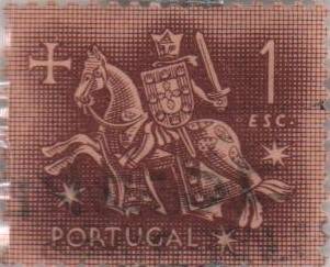 Марка почтовая Португалии Рыцарь на коне ( с печати короля Диниша I), номинальной стоимостью 1 португальский эскудо