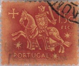 Марка почтовая Португалии Рыцарь на коне ( с печати короля Диниша I), номинальной стоимостью 1,50 португальских эскудо