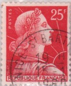 Марка почтовая Франции  Марианна де Мюллер, номинальной стоимостью 25 франков