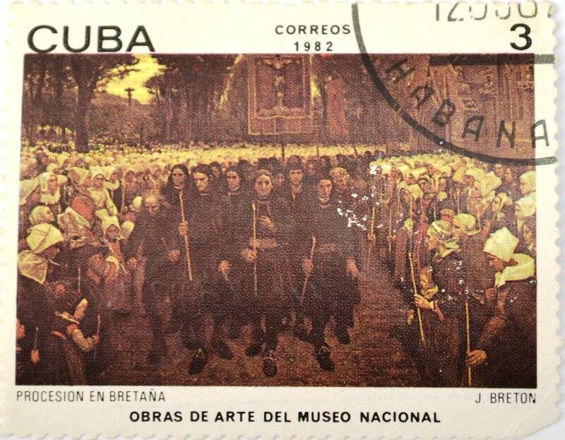 Почтовая марка (Куба) «Obras de Arte del Museo Nacional» (Y. Breaton «Procesion en Bretana»)