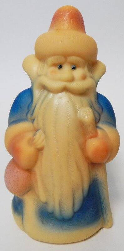 Игрушка «Дед Мороз» в шубе синего цвета с посохом и мешком (из резины).