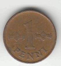 Монета 1 пенни 1967 г. Финляндия.