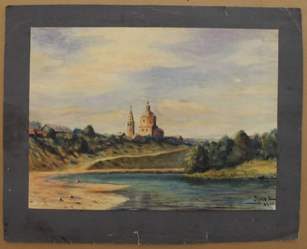 Рисунок Вид на Богоявленский храм с реки Веневки, автор Н.А. Лунев