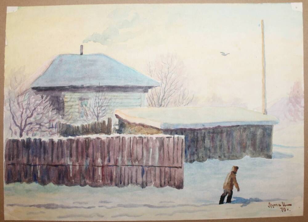 Рисунок Городской зимний пейзаж, автор Н.А. Лунев
