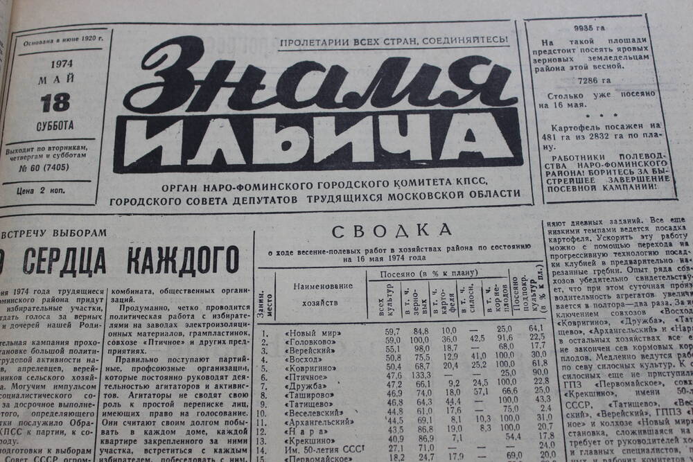 Газета «Знамя Ильича» №60 (7405)