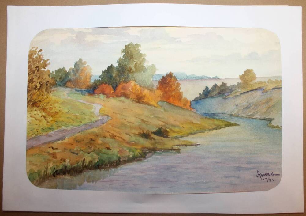 Рисунок Река. Осенний пейзаж, автор Н.А. Лунев