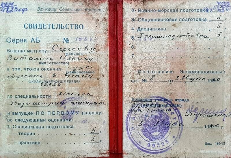 Свидетельство №10665 Сергеева Виталия Ильича 