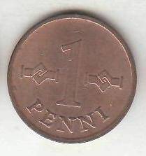 Монета 1 пенни 1968 г. Финляндия.