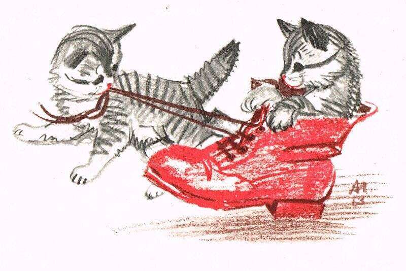 Открытка. Котята с ботинком. Из комплекта: Комплект открыток Забавные зверушки