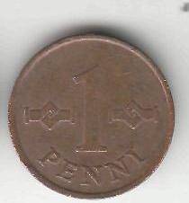 Монета 1 пенни 1969 г. Финляндия.