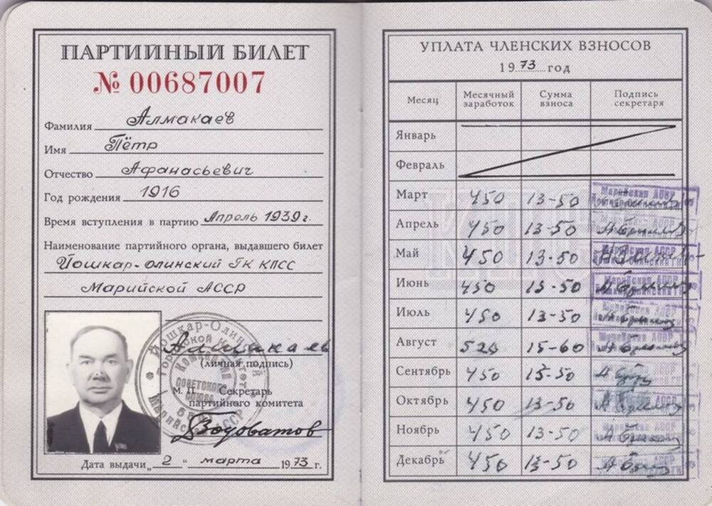 Билет партийный Алмакаева П.А. 