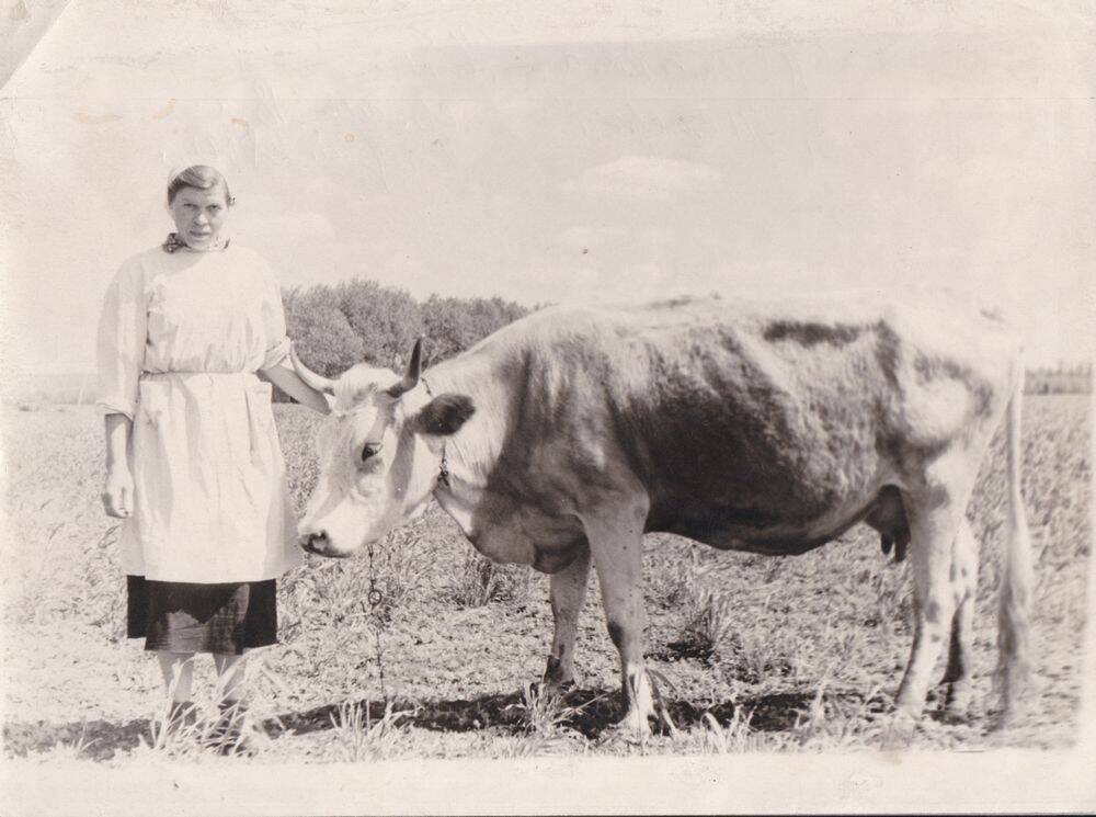 Фото. Простакова Н.П. с коровой Тетеркой