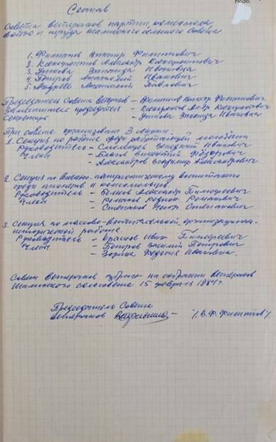 Состав Совета ветеранов партии, комсомола, войны и труда Шалинского сельского Совета