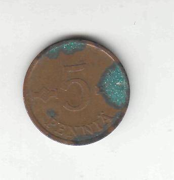 Монета 5 пенни 1969 г. Финляндия.