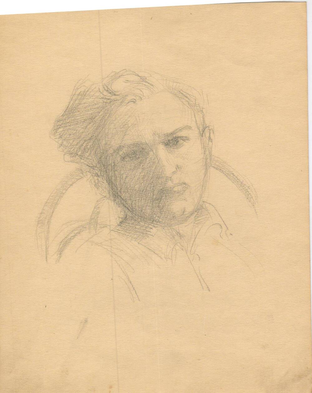 Рисунок графический. Портрет молодого мужчины, сидящего на стуле