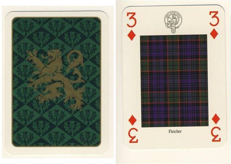 Тройка бубен из колоды карт игральных Кланы и клетчатые шерстяные ткани Шотландии