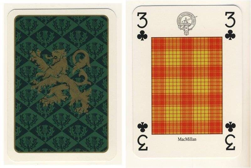 Тройка треф из колоды карт игральных Кланы и клетчатые шерстяные ткани Шотландии