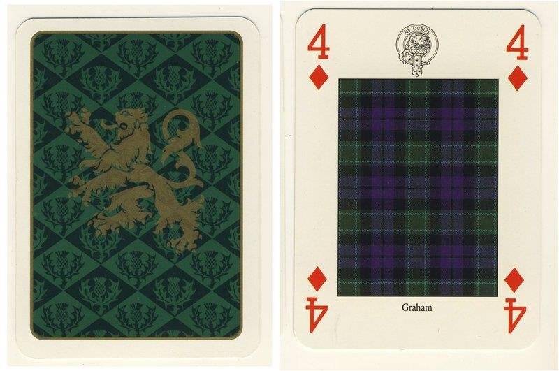 Четвёрка бубен из колоды карт игральных Кланы и клетчатые шерстяные ткани Шотландии