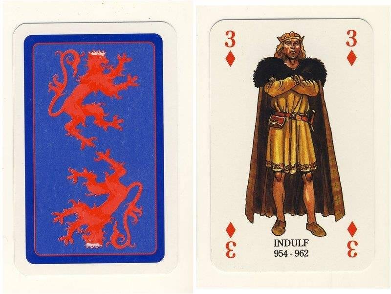 Тройка бубен из колоды карт игральных Короли и королевы Шотландии