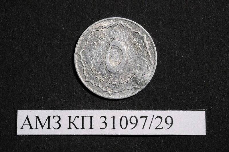 Монета. 5 сантимов. Алжир