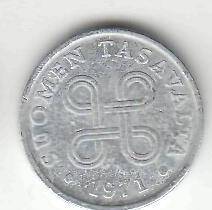 Монета  1 пенни 1971 г. Финляндия.