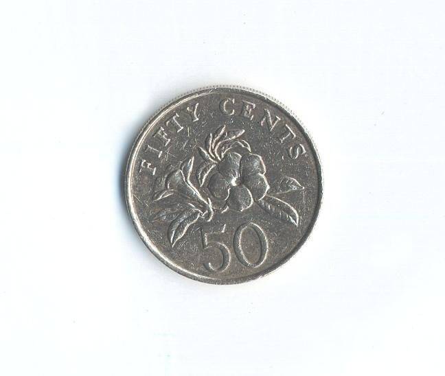 Монета. 50 центов. Сингапур
