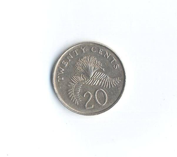 Монета. 20 центов. Сингапур
